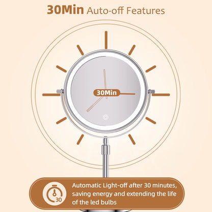 8-Inch Makeup Mirror with Light – 10X Magnification, 3 Color LED, Adjustable Brightness & Height Standing Cosmetic Mirror