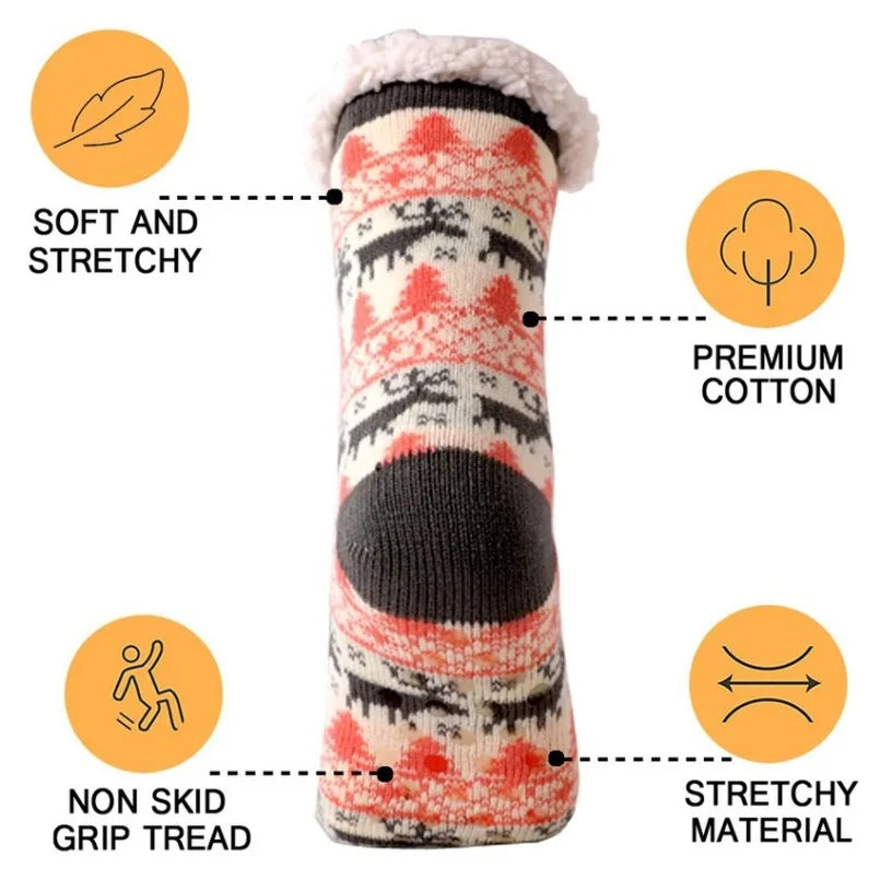 Winter Plush Women’s Non-Slip Floor Socks – Fuzzy Soft Penguin, Deer, Elk & Bear Slippers, Cozy Christmas Gift