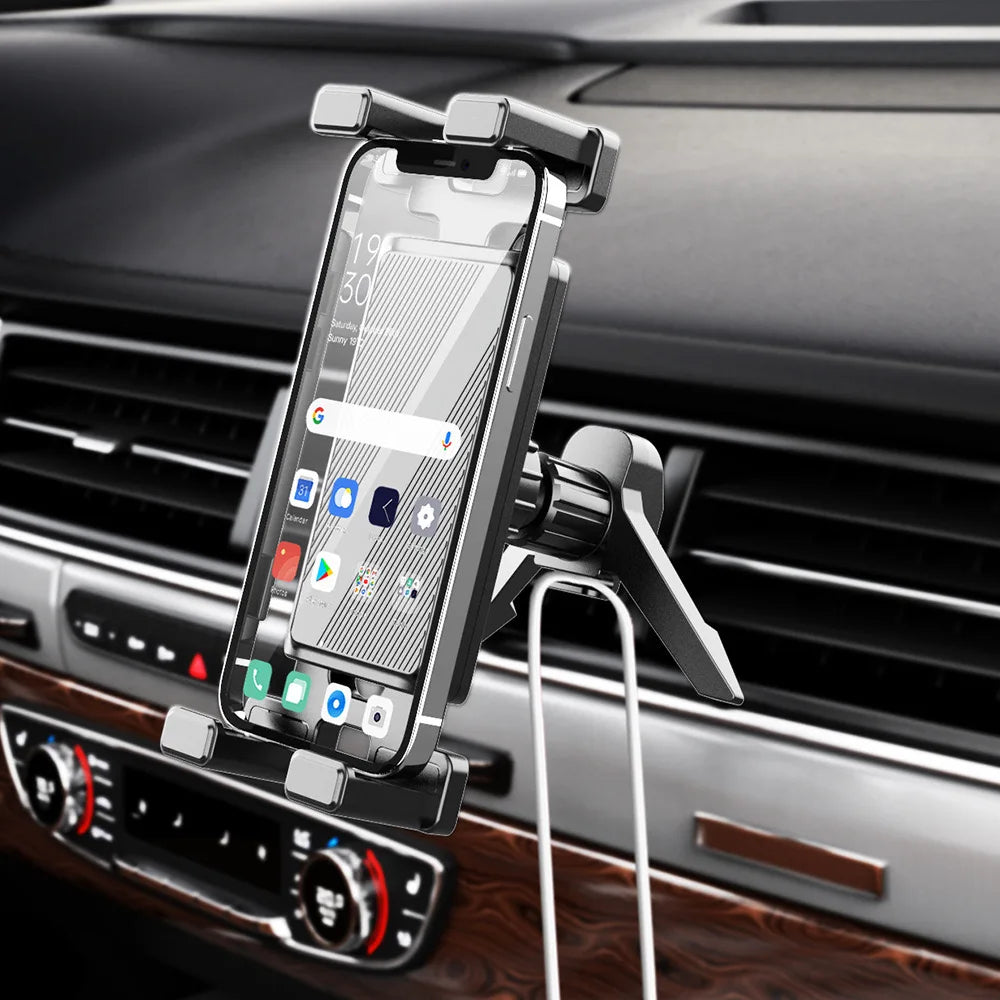 Universal Car Tablet Holder - 360° Rotating Adjustable Air Vent Mount for iPhone, iPad, Samsung & Xiaomi Devices
