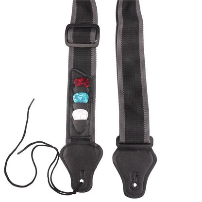 Adjustable Electric Guitar Strap – PU Leather Ends with 3 Guitar Pick Holders, for Acoustic Guitar & Bass Accessories