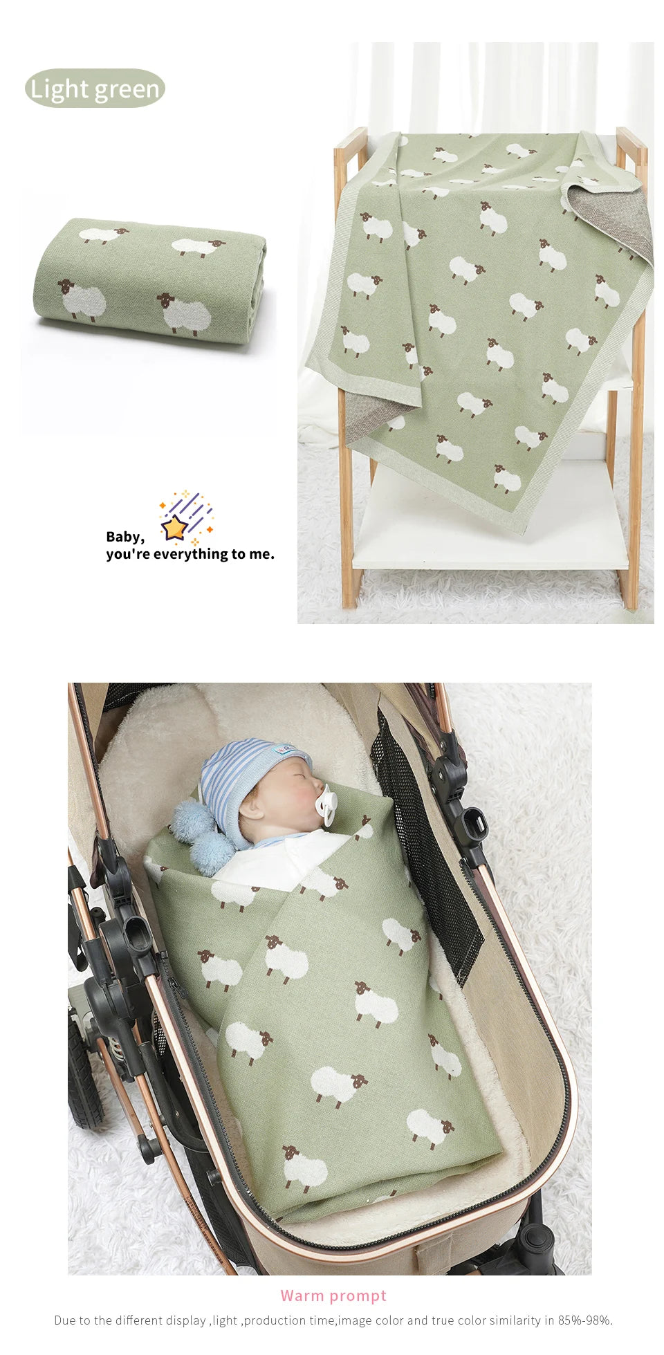 Baby Cotton Knitted Blanket 90x70cm – Newborn Swaddle Wrap for Boys & Girls, Stroller & Nursery Cuddle Quilt