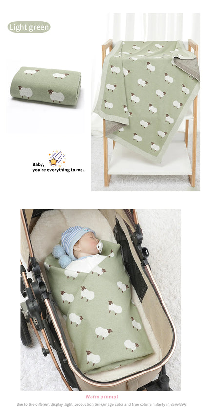 Baby Cotton Knitted Blanket 90x70cm – Newborn Swaddle Wrap for Boys & Girls, Stroller & Nursery Cuddle Quilt