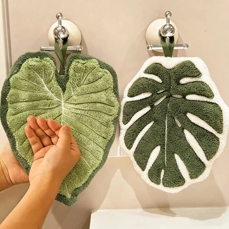 Leaf Hand Towel - Soft Absorbent Kitchen and Bathroom Hanging Towel for Home Use