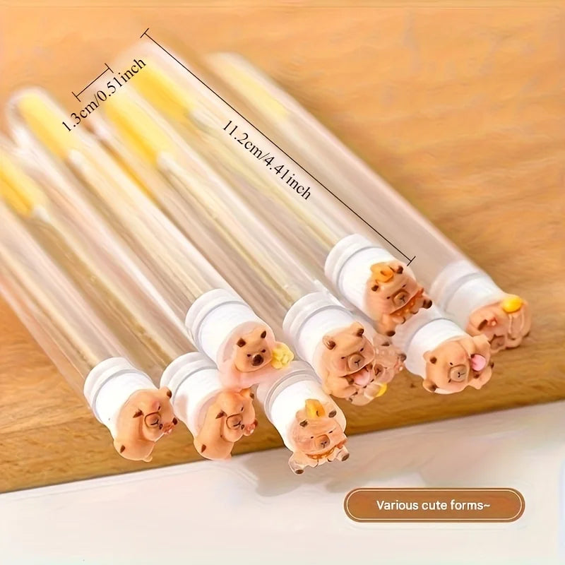 10PCS Capybara Eyelash Extension Brushes - Cute Oval Makeup Applicators with Reusable Nylon Bristles and ABS Handles