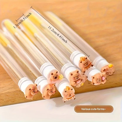 10PCS Capybara Eyelash Extension Brushes - Cute Oval Makeup Applicators with Reusable Nylon Bristles and ABS Handles