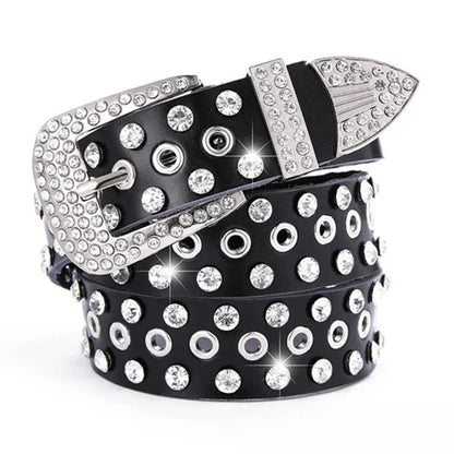 Black & White Leather Western Belt – Rhinestone Cowboy & Cowgirl Accessory