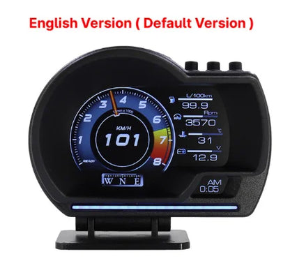 A501 Car Head-Up Display — OBD2 Smart HUD with Turbo Gauge, Digital Odometer, Security Alarm, Water & Oil Temp, RPM Auto Meter