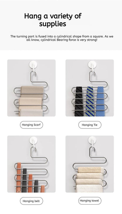 5-Layer Multi-Functional Clothes Hanger – Non-Slip Pant Storage Rack for Hanging & Organization