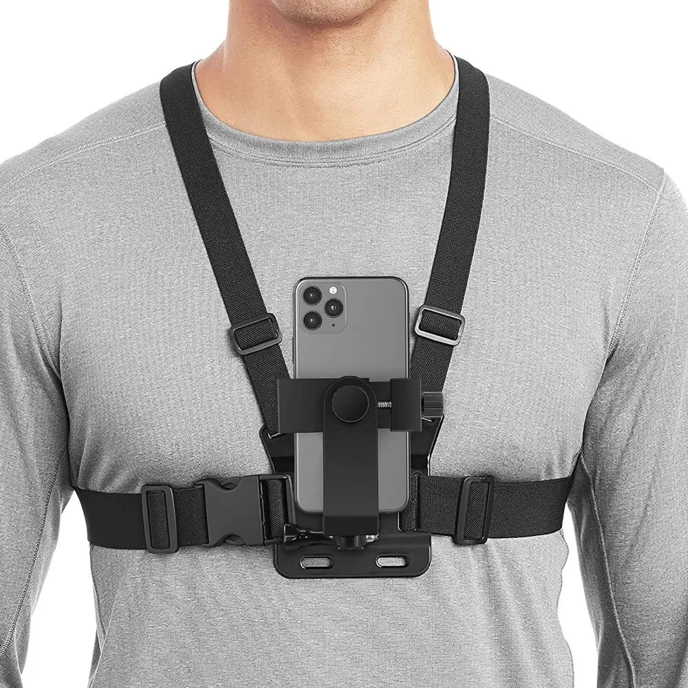 First-Person Adjustable Chest Strap Mount – Action Camera & Mobile Phone Holder for Cycling, Skiing, Outdoor Recording