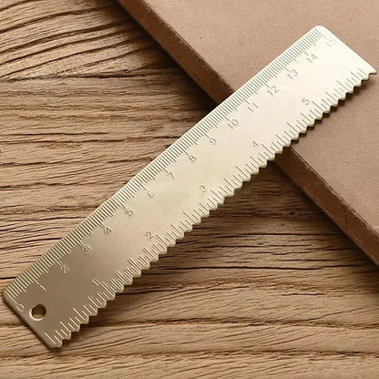 Retro Brass Metal Ruler Set - Centimeter and Inch Straight Rulers, Triangle Ruler, and Protractor for School and Office Use