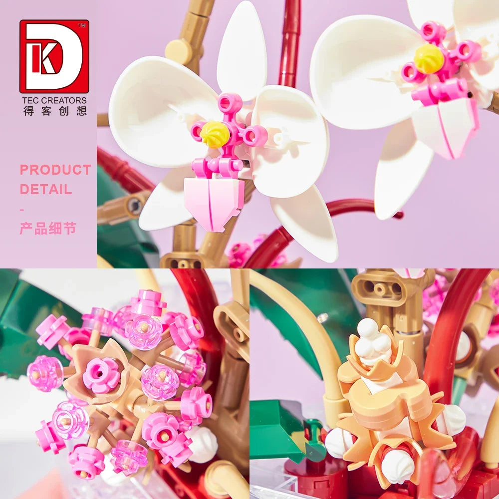 MOC Building Blocks Orchid Flower Bouquet – DIY Bonsai Plant Model for Home Decor & Kids Gift