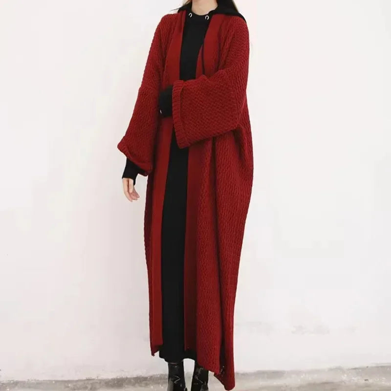 Autumn Winter Women’s Long Knitted Cardigan Sweater – Casual Loose Warm Long Sleeve Coat