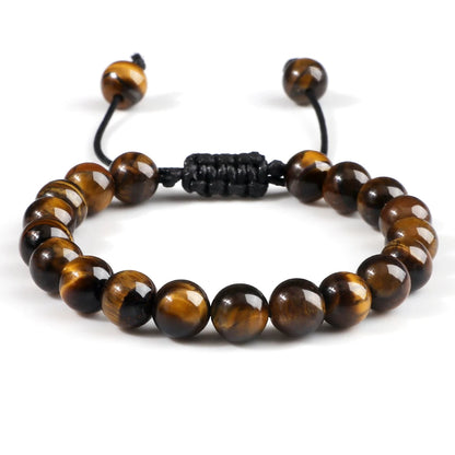 8mm Tiger Eye and Lava Rock Bead Bracelet - Adjustable Braided Rope Bangles for Men and Women - Yoga Healing Balance Bracelets