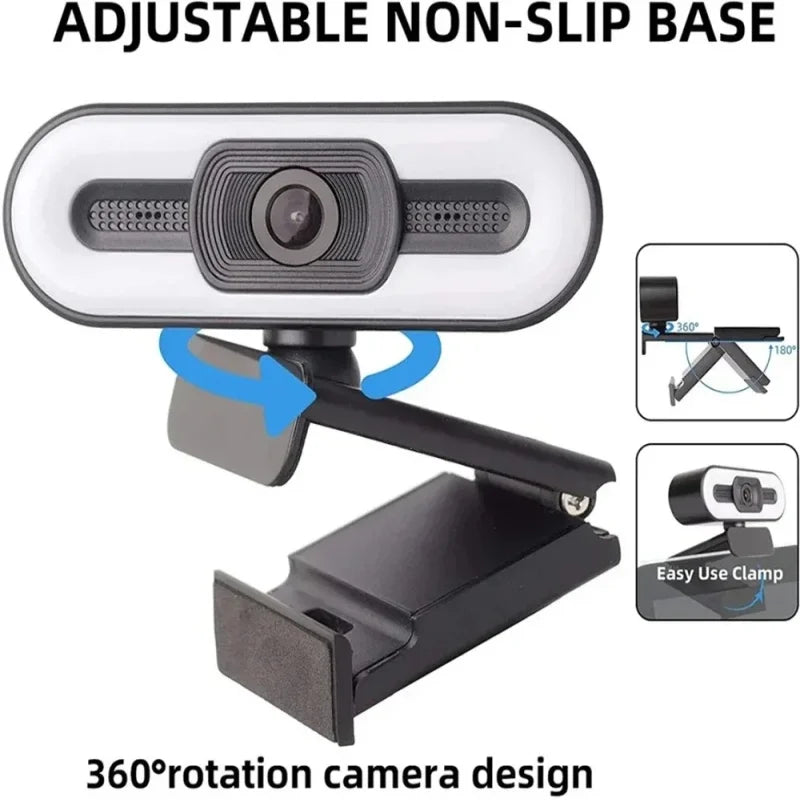Portable Full HD Webcam – 1080P/2K/4K Autofocus PC & Laptop Camera with Microphone, Flexible Live Streaming and Broadcast Light