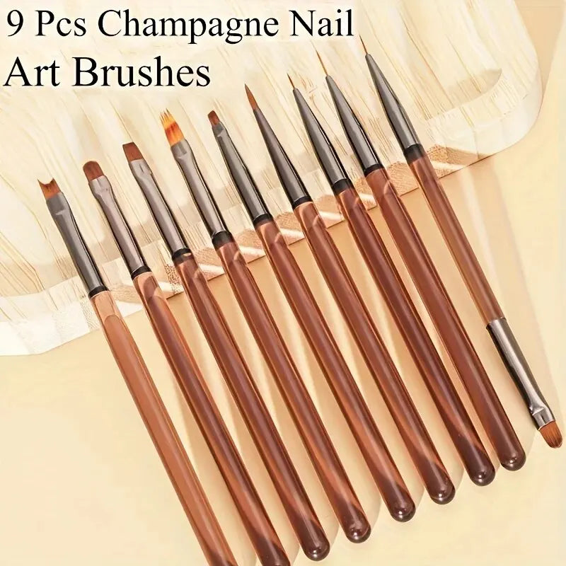 9PCS UV Gel Nail Brushes Set - Liner & Acrylic Painting Pens for DIY Nail Art Design and Tip Display