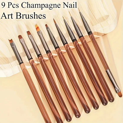 9PCS UV Gel Nail Brushes Set - Liner & Acrylic Painting Pens for DIY Nail Art Design and Tip Display