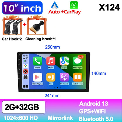 Android 13 Car Radio — 7/9/10" 2-DIN GPS Multimedia Player with 64GB, Wireless CarPlay & Android Auto