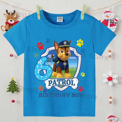 Paw Patrol Boys Blue T-Shirt – Cartoon Anime Summer Short Sleeve Kids Fashion Clothing Birthday Gift Top