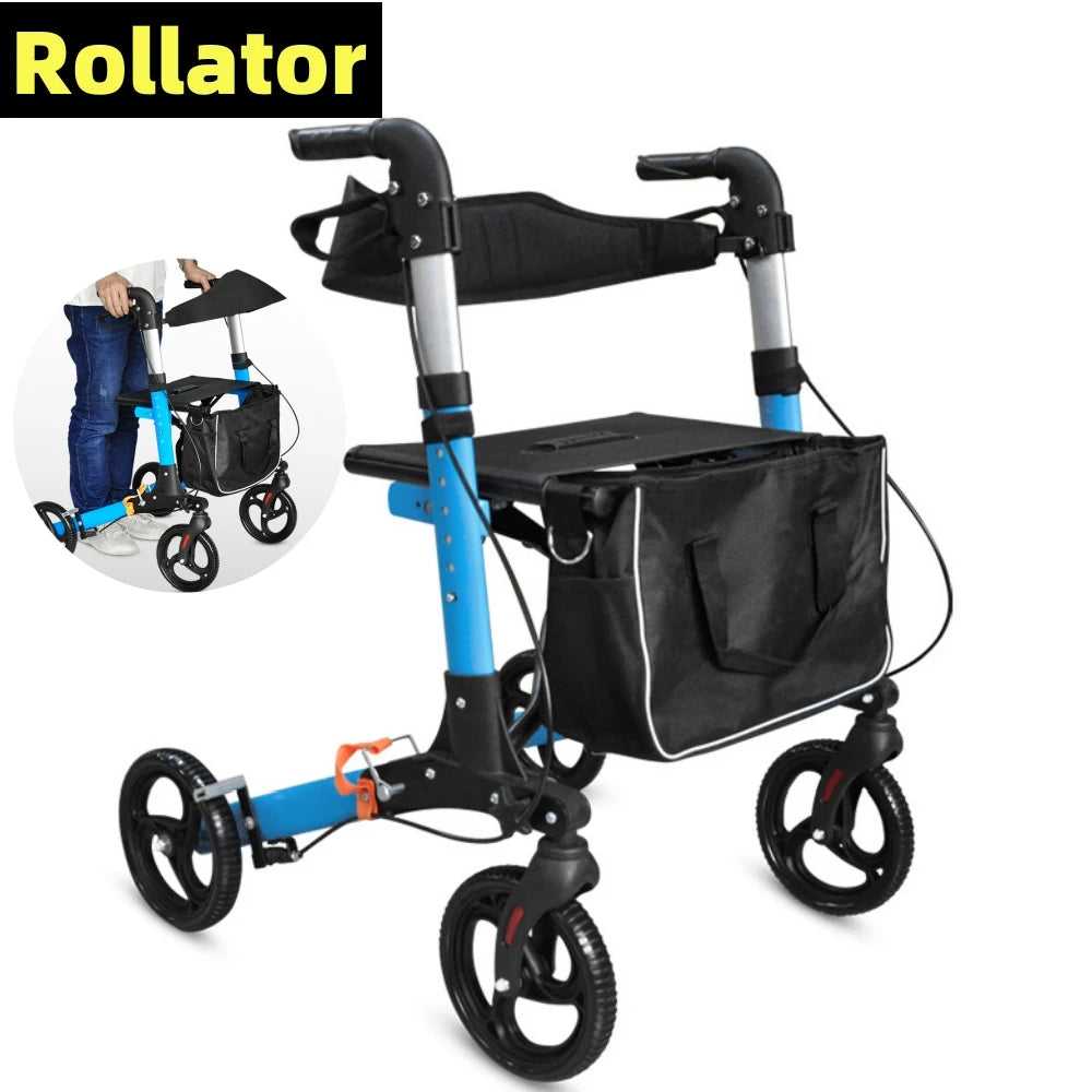 Elderly Disabled Rehabilitation Rollator Walker – Aluminum Alloy Folding Pulley Walking Aid for Home Mobility Training