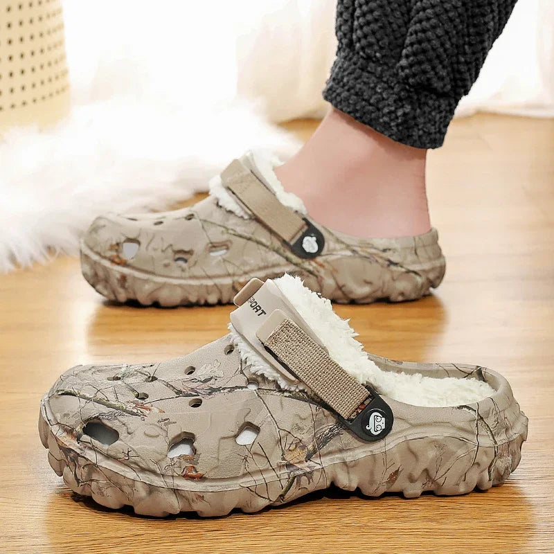 Winter Men’s Garden Clogs – Plush Fur Slippers & Fluffy Outdoor Slides for Couples