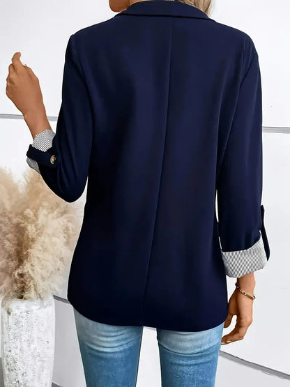 2025 Stylish Women's Casual Button-Up Suit Jacket – Slim Fit, Seven-Quarter Rolled Sleeves