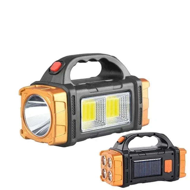 Powerful LED Flashlight - USB & Solar Rechargeable COB Camping Torch with Portable Searchlight Power Bank