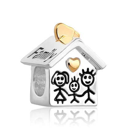 Europe 925 Silver Family Charm Pendant - Boy, Girl, Mom & Sisters Bead for Pandora Bracelet, Sparkling Dangle Jewelry