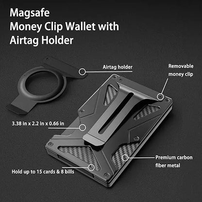 MagSafe Wallet & Money Clip with AirTag Holder + Magnetic Sheet — Fits Magnetic & Non-Magnetic Phones