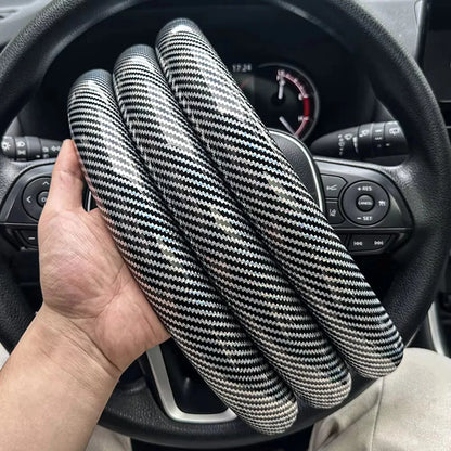 3-Piece Carbon Fiber Silicone Steering Wheel Cover Set – Non-Slip Round Wheel Protectors with Leather-Style Finish for Cars