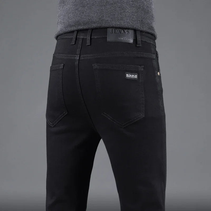 Men’s Spring Autumn Slim Black Jeans — Elastic Straight Korean Vintage Denim Pants for Business & Casual Wear