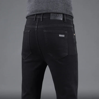 Men’s Spring Autumn Slim Black Jeans — Elastic Straight Korean Vintage Denim Pants for Business & Casual Wear