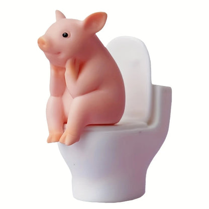 Cute Pig Toilet Figurine - PVC Bathroom Tabletop & Wall Decor Gift