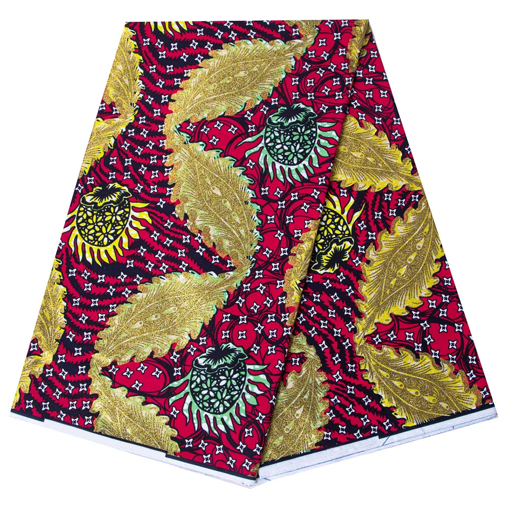 Shine African Ankara Wax Fabric - 6 Yards 100% Cotton Hot Stamping Print for Party Dresses, Sewing & Crafts