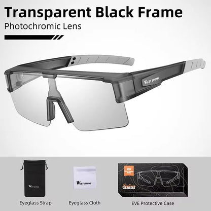 WEST BIKING Large Frame Cycling Glasses — Polarized Photochromic Sunglasses Fit Over Myopic Goggles