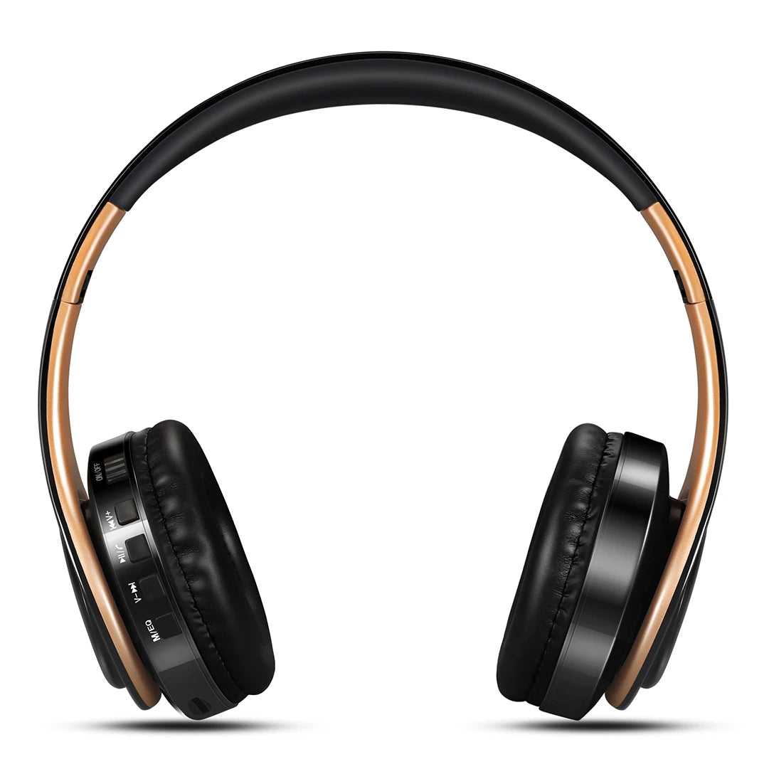 Men’s Gift Gold Wireless Headphones – Bluetooth Stereo Earphones with Built-in MIC, 3.5mm Jack for Xiaomi, Samsung, iPhone
