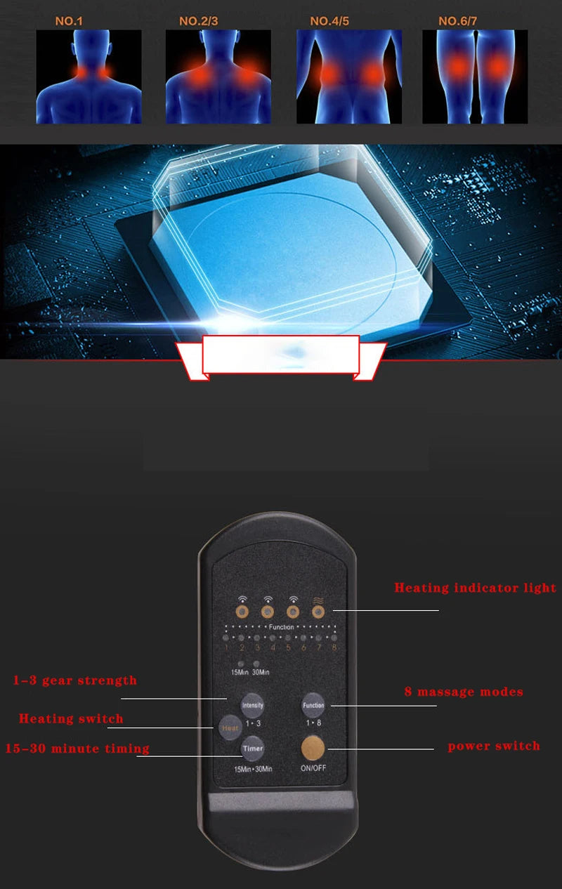 Electric Lumbar Massage Cushion | Car, Home & Office Heated Vibrating Neck & Back Pain Relief Pad
