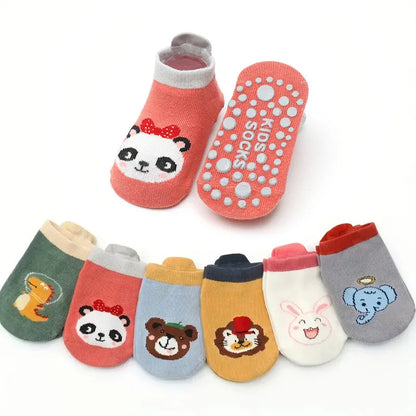 6-Pair Kids Cartoon Animal Socks - Cute Breathable Cotton Non-Slip Floor Socks for Babies & Toddlers