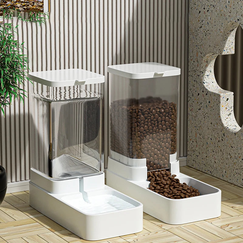 HOOPET Automatic Dog & Cat Feeder — Transparent Water Bowl & Food Storage Dispenser for Puppies and Kittens