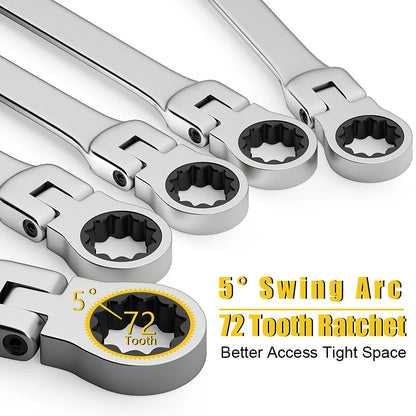 6-22mm Metric Ratcheting Combination Wrench Set – Flex Head Chrome Vanadium Steel Spanners with Carry Bag