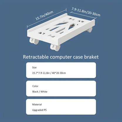 Versatile Adjustable Mobile CPU Stand with Ventilation - PC Tower Holder on 4 Caster Wheels, Perfect Under Desk Solution