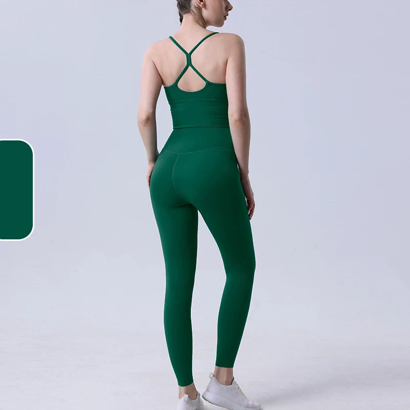 2-Piece Women’s Yoga Tracksuit – Athletic Pilates Fitness Set with Push-Up Sports Bra & Leggings for Gym Workout