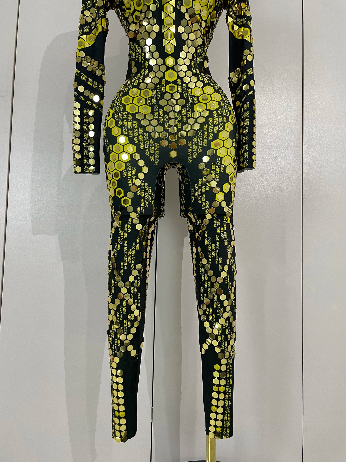 Sexy Shiny Silver Sequin & Black Spandex Jumpsuit — 2025 Women’s Prom, Dancer & Stage Performance Costume