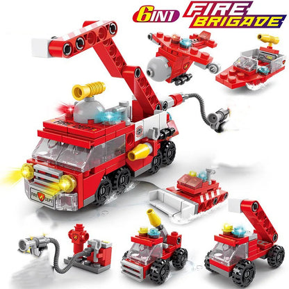 Mini 6-in-1 Building Blocks Set - Police Car, Fire Truck & Castle DIY Educational Toy