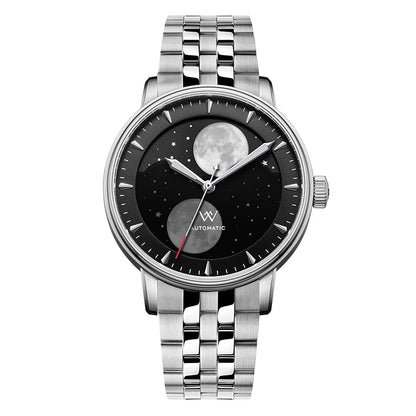 WM Welly Merck Automatic Mechanical Men's Watch — Lunar Moon Phase, Sapphire, Waterproof, Luminous Twin Moons WM142