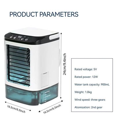 Portable Mini Air Conditioner – 3-Speed Small AC Unit with 900ML Water Tank, Electric Fan and Humidifier for Bedroom & Office