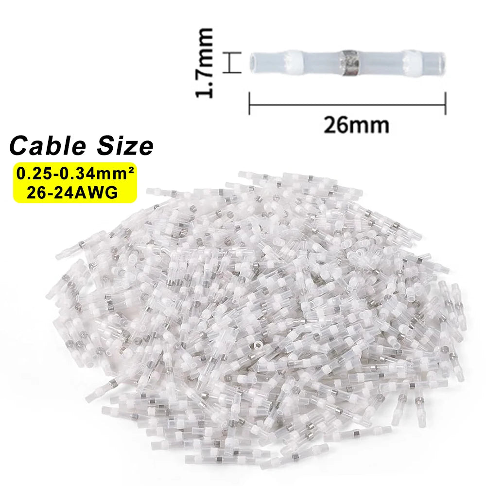 Waterproof Solder Seal Wire Connectors - Heat Shrink Tube Butt Splice Terminals for Secure Electrical Cable Connections