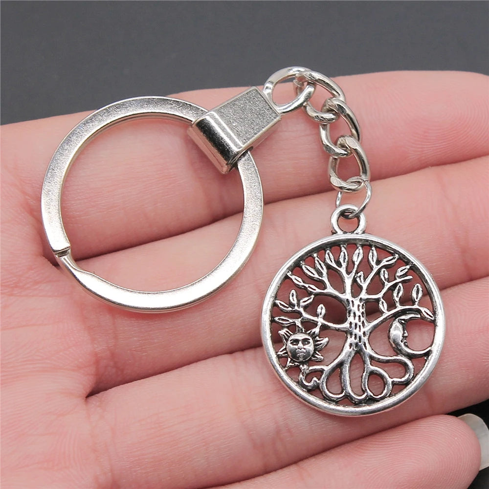 New Fashion Men 30mm Metal Alloy Keychain with Vintage Heart, Flower, Rose, Sunflower & Tree Pendant DIY Keyring Holder Chain Accessory
