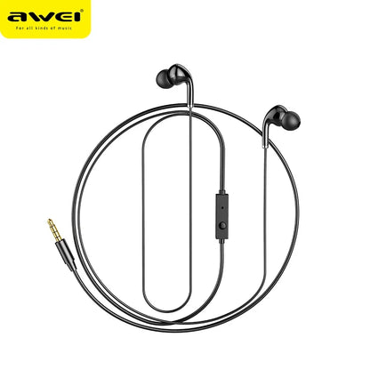 Awei Wired In-Ear Headphones – Bass Stereo Earbuds with Mic, In-Line Control for Phones & Sports