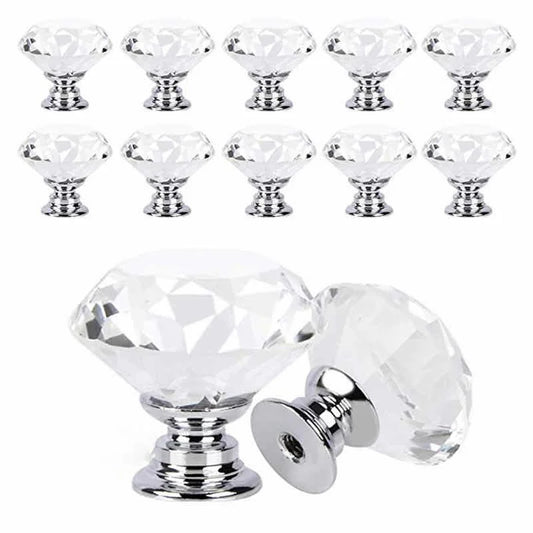 10Pcs/set 30mm Diamond Shape Crystal Glass Knobs - Cupboard Drawer Pull Kitchen Cabinet Door Wardrobe Handles Hardware