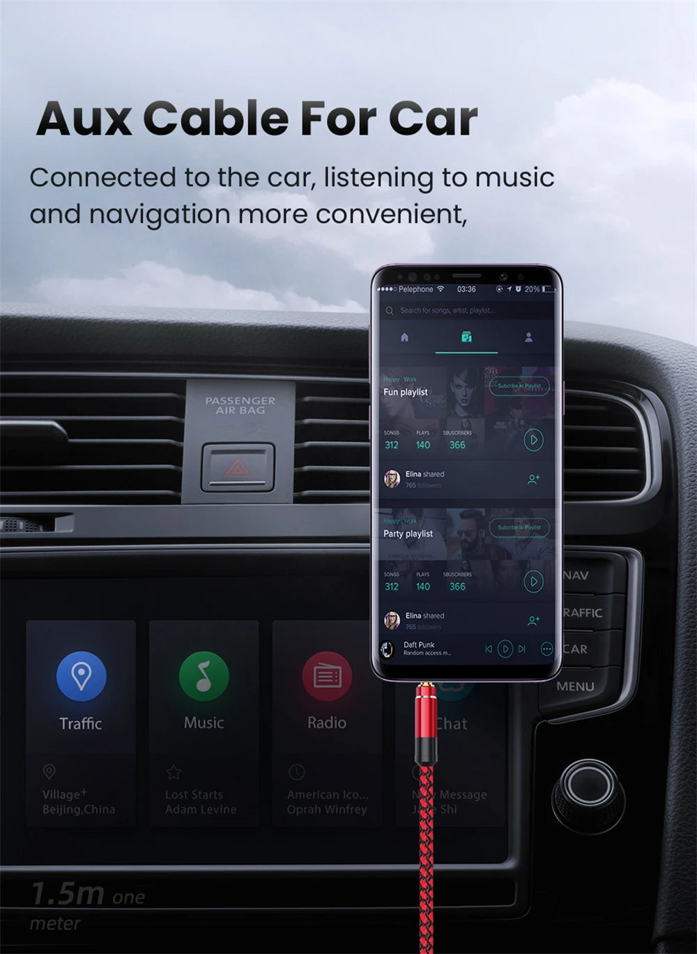 NNBILI 1.5M 3.5mm Audio Cable - Nylon Braid AUX Cable for Phone, MP3, Car Headset & Speaker Extension